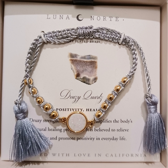 LUNA NORTE NATURAL DRUSY GEMSTONES W/ TASSELS ADJU - Picture 6 of 7